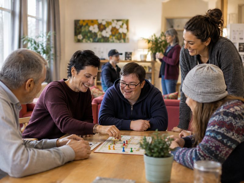 Menschen in einer sozialen Einrichtung beim gemeinsamen Beisammensein
